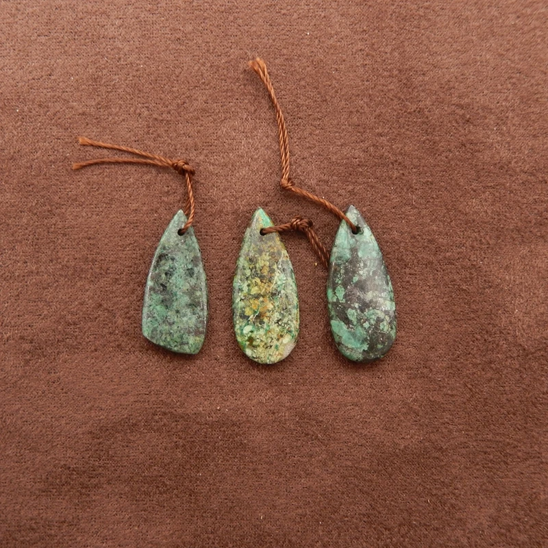 

African Turquoise Teardrop Pendant Set, Natural Multi-Hued Gemstone Collection, Earthy Green, Brown and Textural Inclusions