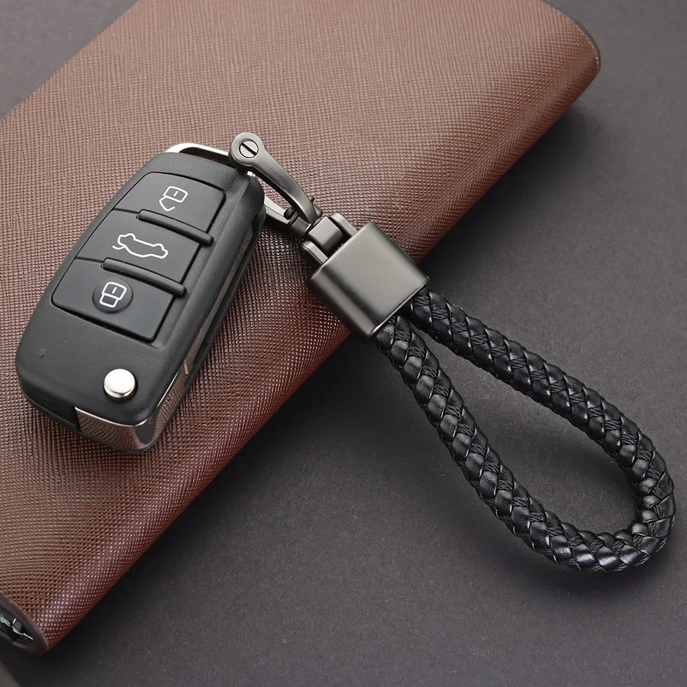 Hand Woven Leather Car KeyChain Detachable Metal 360 Degree Rotating Horseshoe Buckle Key Chain For Men High Quality Gift K393