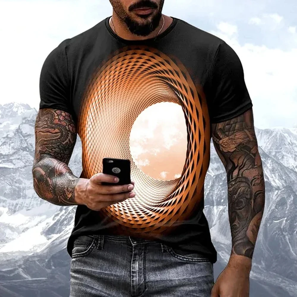 Fashion Hot Sales Personality Fun Sky graphic t shirts For Men New Casual Three-dimensional Vortex Printed Oversized O-neck Tees