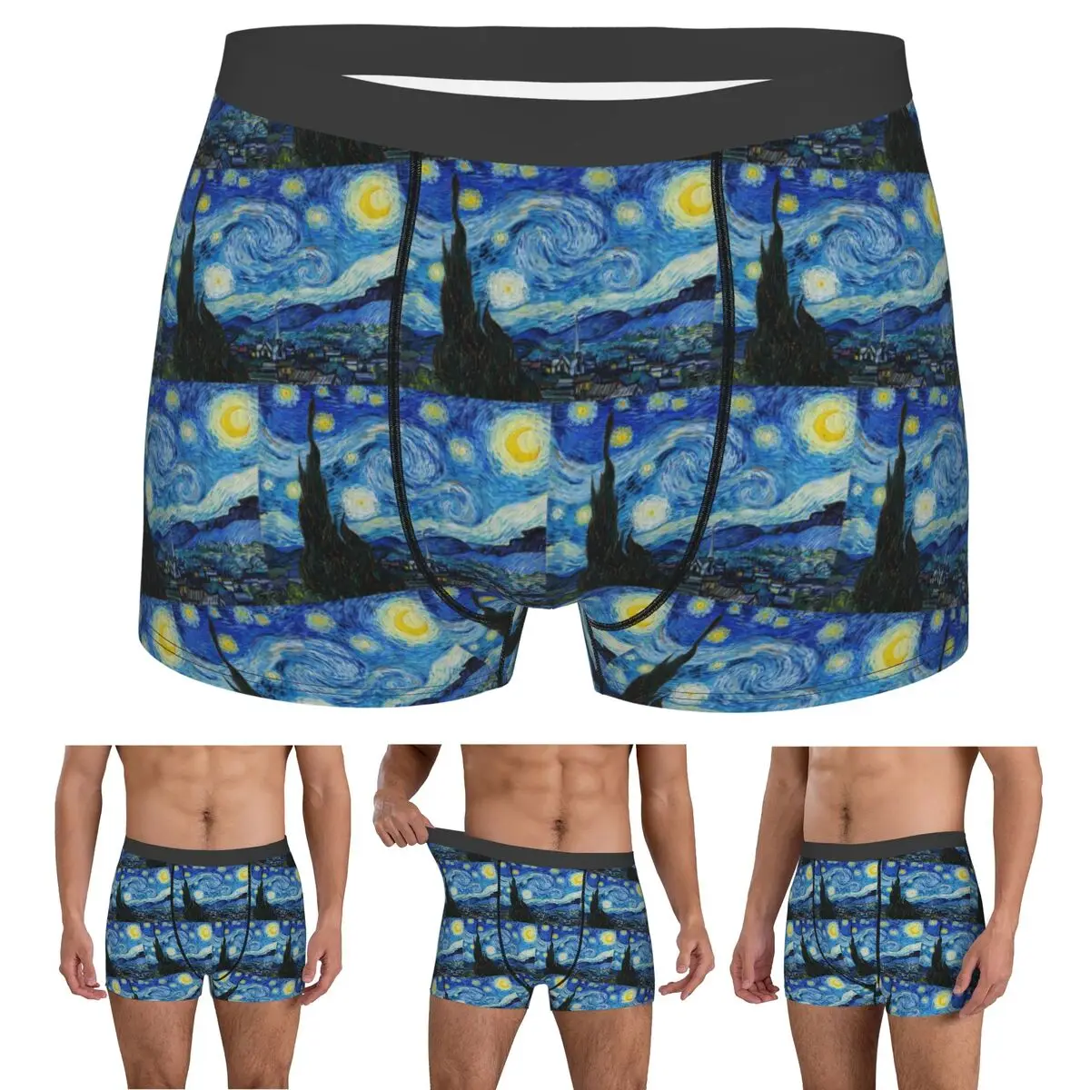 Boxer Underpants Shorts The Starry Night By Vincent Van Gogh Panties Men Breathable Underwear for Homme Man Boyfriend Gift