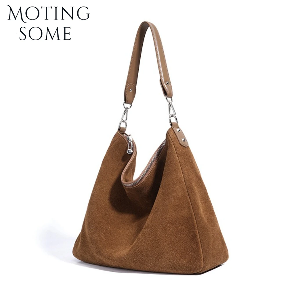 

Motingsome Suede Genuine Handbag Women Soft Niche Underarm Bags 2025 New in Handbags Shoulder Large Capacity Messenger Hobos Bag