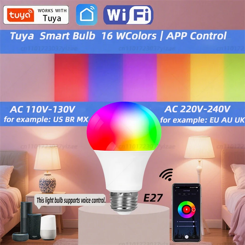 

Светодиодные лампочки E27 Wi-Fi Bluetooth RGB 110 В 220 В Tuya Умные лампы Прожекторы для дома Alice Alexa Google Assistant