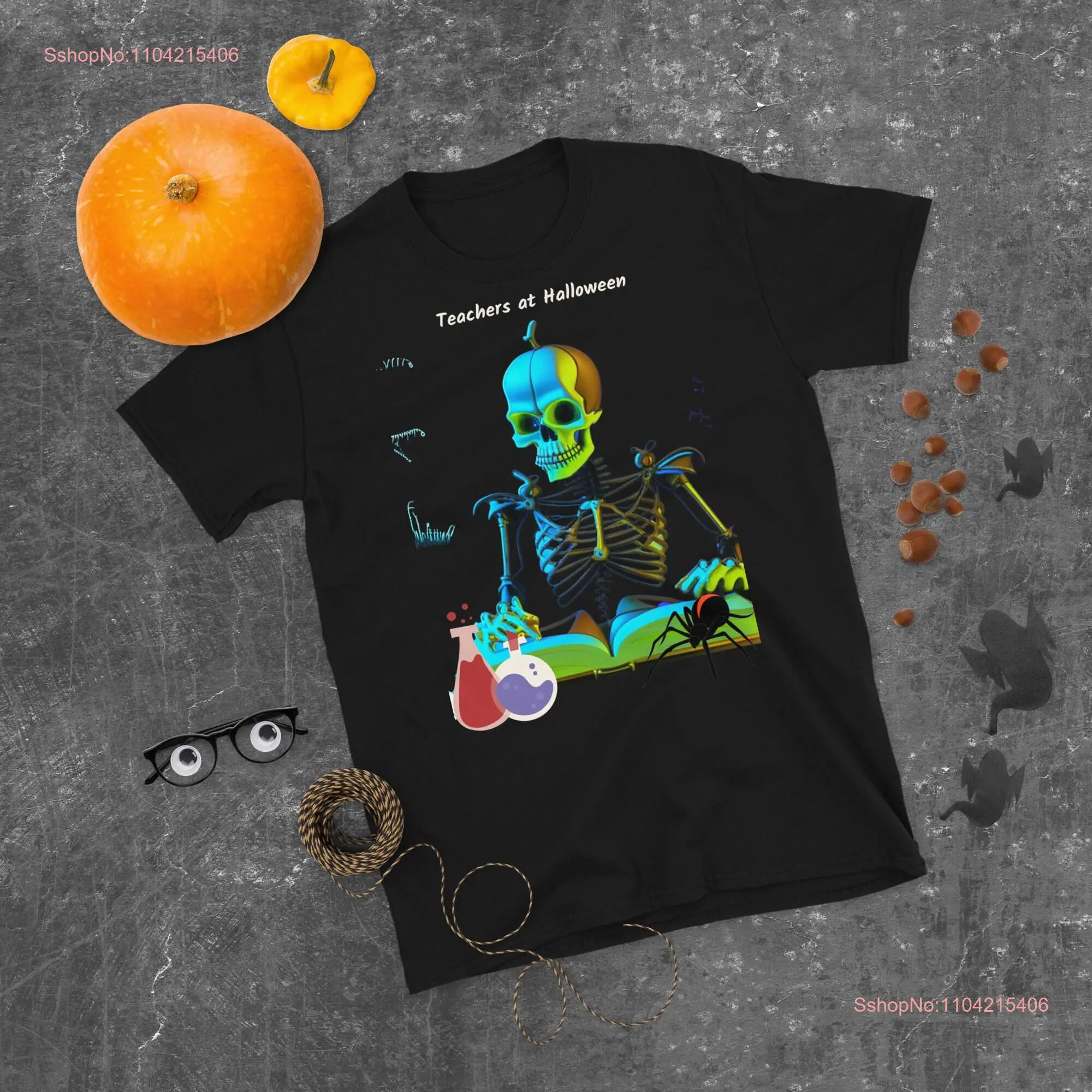 Teacher Halloween T Shirt Man Skeleton Spooky Trick or Treat Spider long or short sleeves