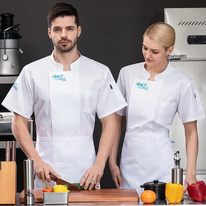 Hotel restaurante cozinha trabalho uniforme manga curta chef jaqueta padaria pastelaria chef verão branco casaco de cozinha