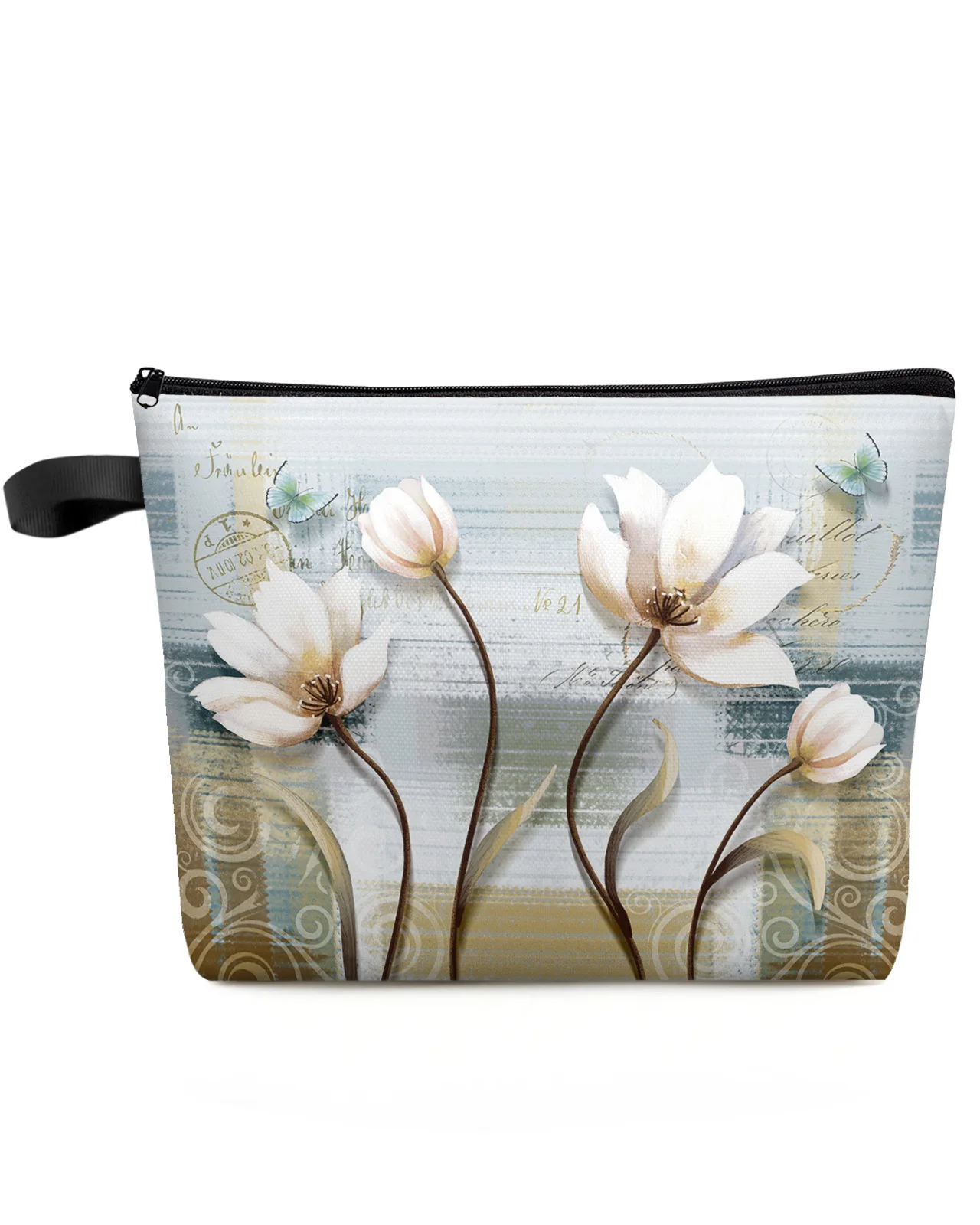 Vintage Tulip Flower Butterfly Makeup Bag Pouch Travel Essentials Lady Women Cosmetic Bags Toilet Organizer Storage Pencil Case