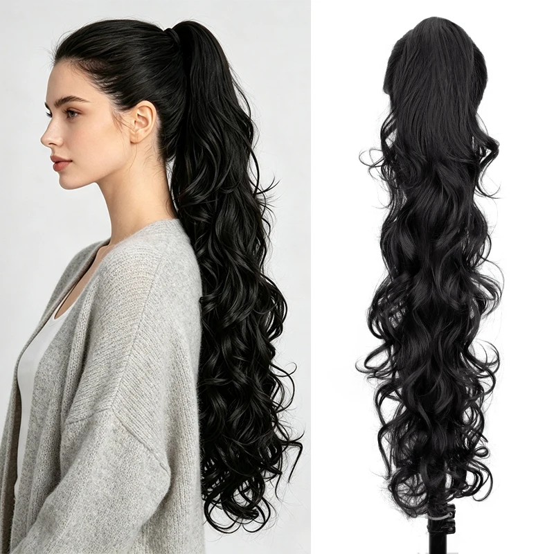28Inch Synthetic Long Layered Curly Claw Clip Ponytail Hair Extensions Natural Wavy Clip On Ponytail Hairpiece for Women Daily
