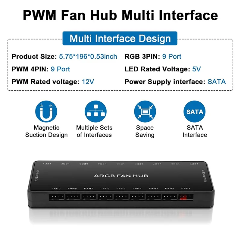 ARGB 및 PWM 2-In-1 PC ARGB 팬 허브 PC 케이스용 5V 3PIN ARGB 12V 4PIN PWM RGB 하우징 팬 허브