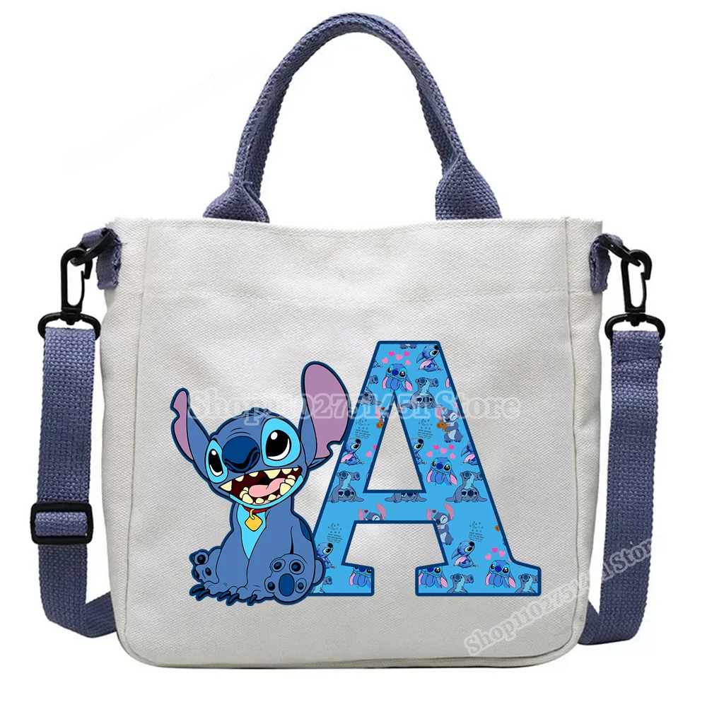 Disney Stitch Letter A-Z Print Shoulder Bags Cute Anime Action Figure Stich Purses Handbags Men Women Sling Messenger Bag Gift