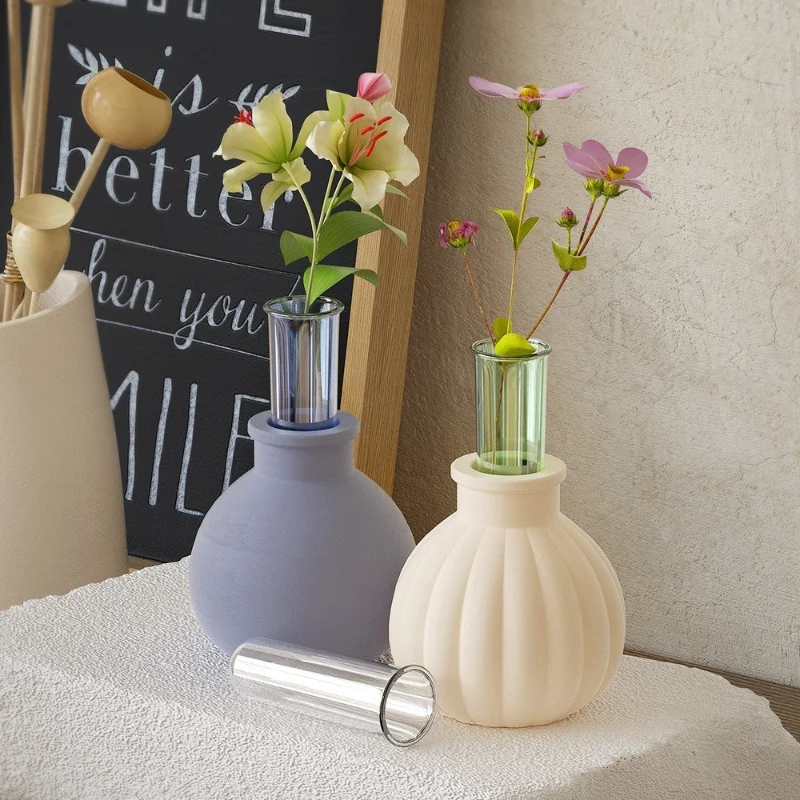 

DIY Pumpkin Vase Candlestick Silicone Mold Smooth Striped Flower Arranger Candle Base Resin Epoxy Mold Home Decoration Storage