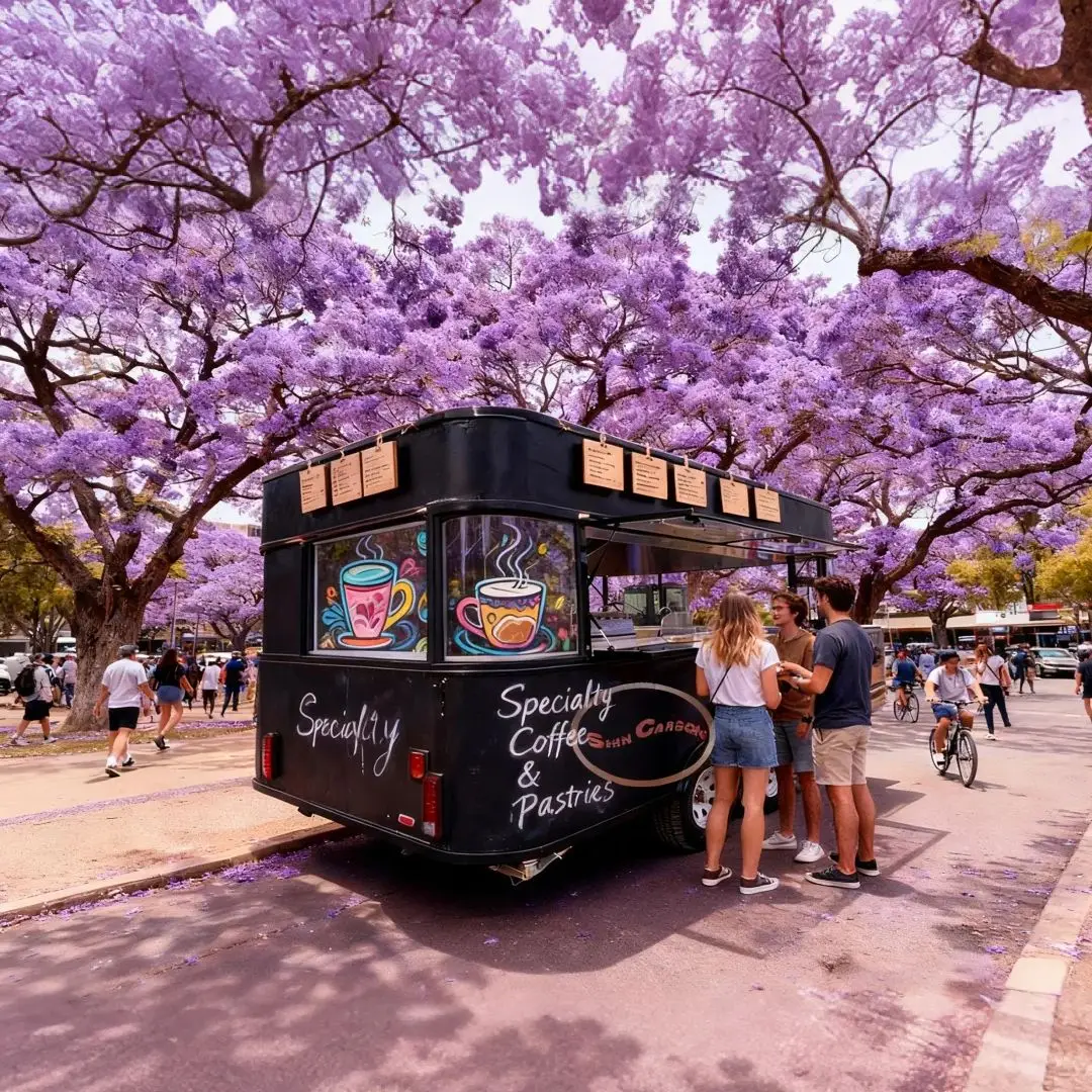 Black Outdoor Food Trailer Minimalist Modern Design Large Transparent Glass Windows Open Sales Window Dual-Wheel Towable