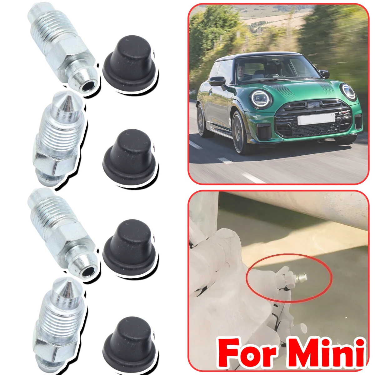 

For Mini One/Cooper R57 Hatch F56 Front Rear Bleeder Valves and Rubber Dust Caps Left Right Caliper Bleed Nipple Screw Repair