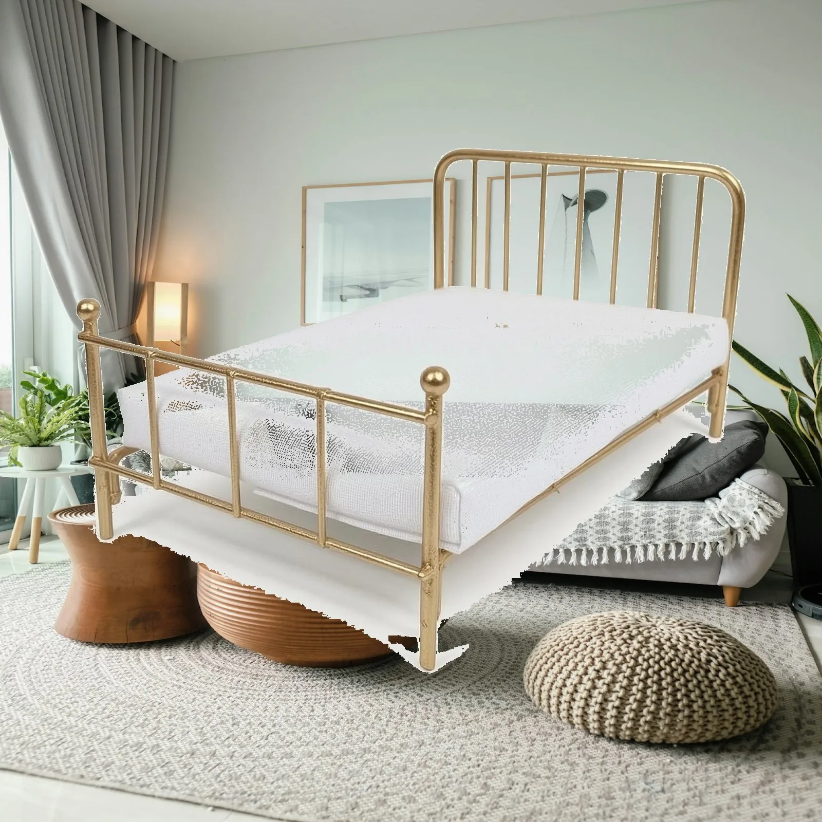 Removable dollhouse bed in 1:12 scale with mattress. Piece of furniture