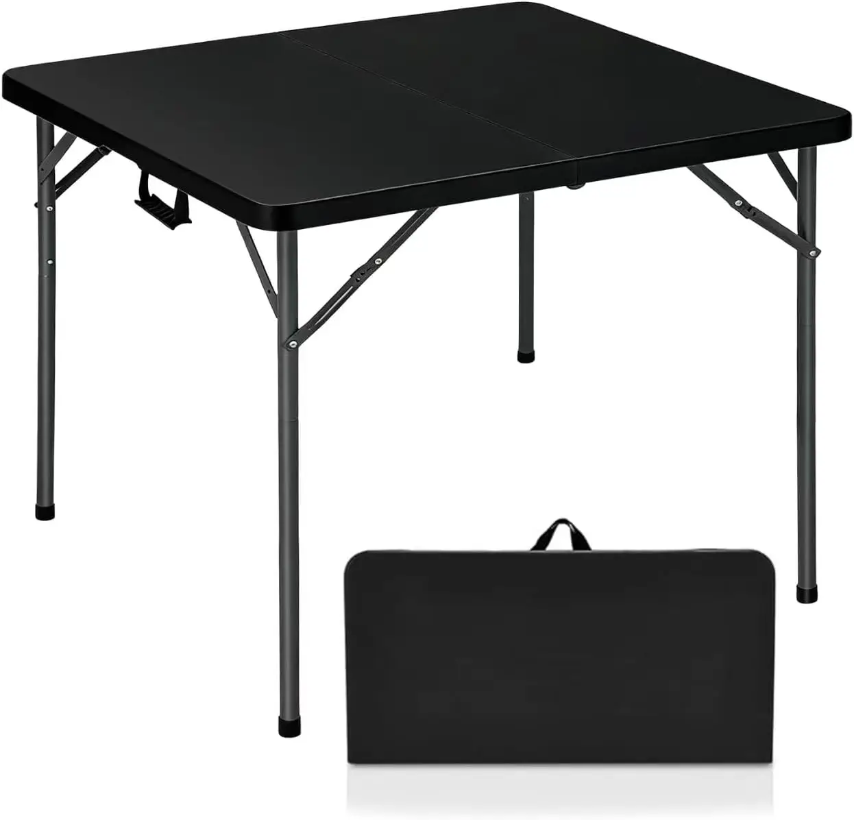 

34" Square Folding Table, Heavy Duty Plastic, Collapsible Legs, for Kitchen, Outdoor Party, Wedding, Indoor/Outdoor, Black