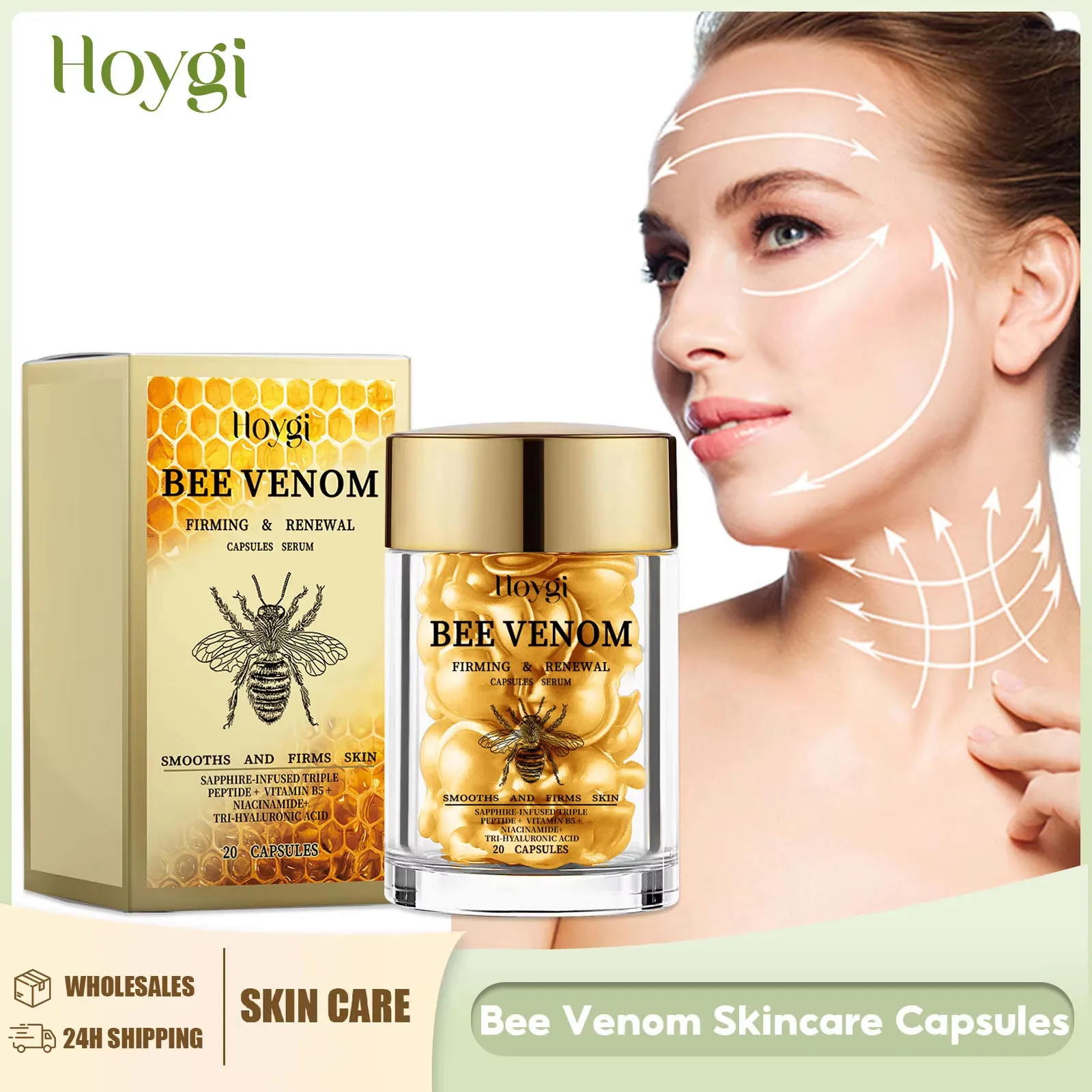 Bee Venom Facial Essence Capsule Fade Fine Line Firming Lifting Improve Sagging Skin Increase Elasticity Repair Tightening Serum