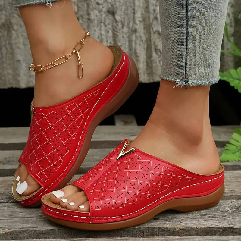 

Женские ортопедические летние сандалии на низком каблуке с открытым носком, на платформе, с толстой подошвой, повседневные пляжные шлепанцы