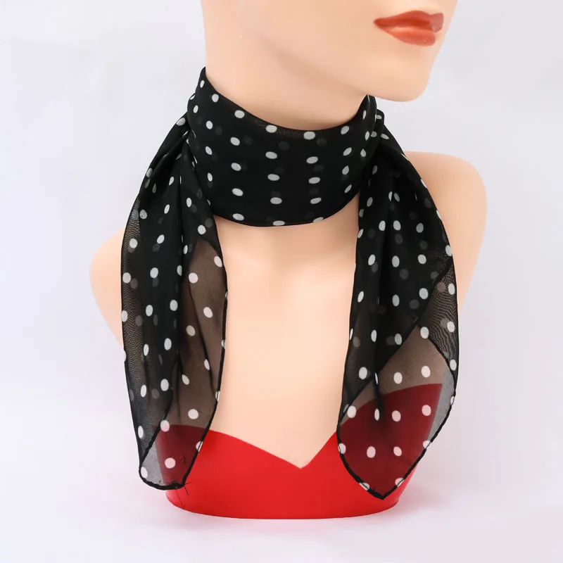 

Black White Polka Dots Silk Square Scarf For Women Chiffon Scarves Elegant Headwear Clothing Hijab Breathable Hijab Ladies Shawl