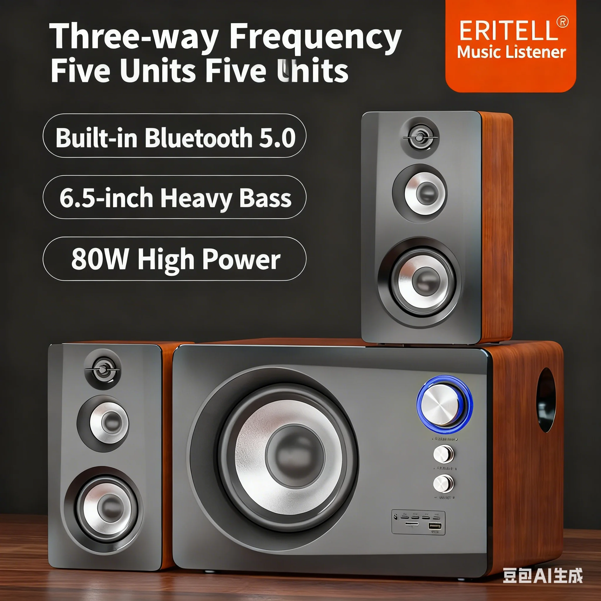 Wooden 2.1 Bluetooth Speakers A-7800 80W High Power 6.5 Inch Heavy Bass Subwoofer Desktop Gaming Home Audio Support USB/TF/AUX