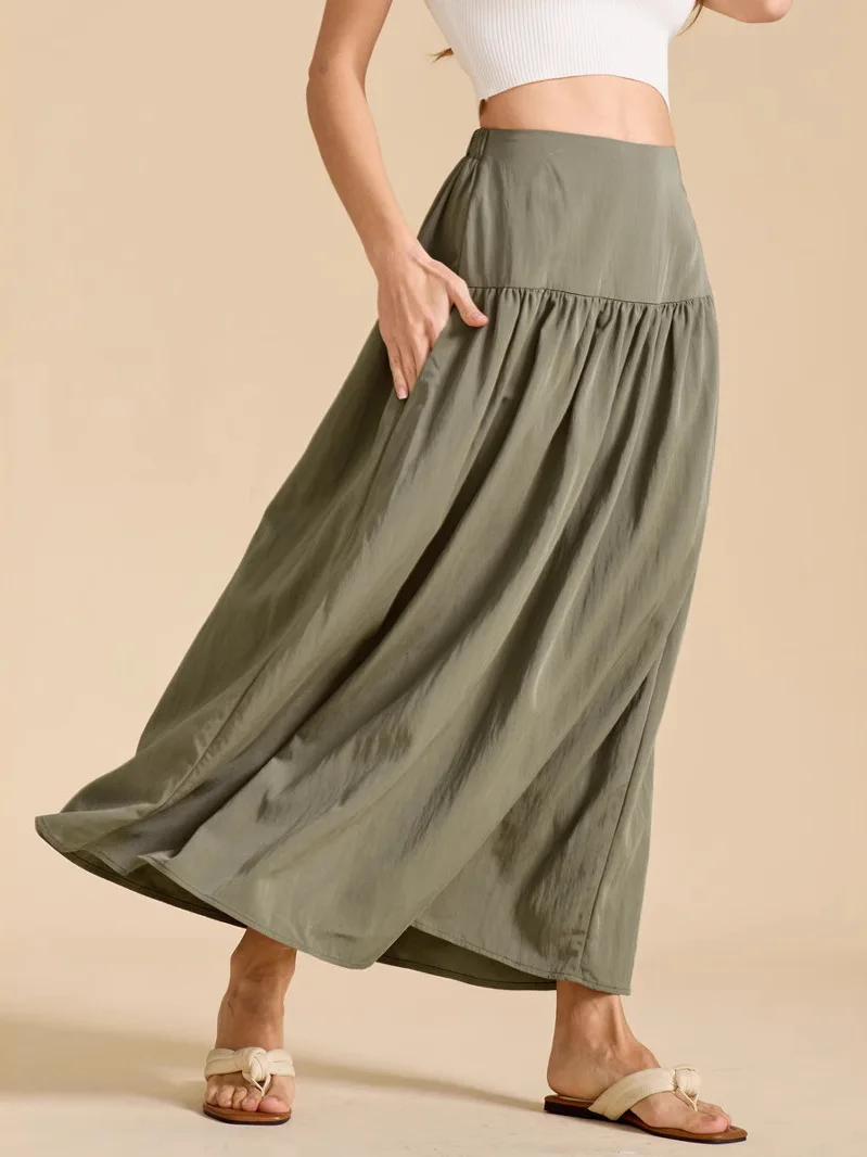 Lockerer Freizeitrock mit hoher Taille und Ket Street Sle, Polyesterstoff, A-Linie, langer Rock für junge Frauen, Sommersaison