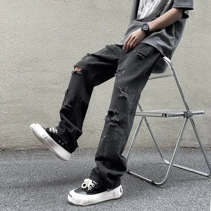 

With Pockets Jeans for Men Xs High Quality Y2k Vintage Trousers Washed 90s Streetwear Kpop Wide Leg New in Y 2k Man Cowboy Pants