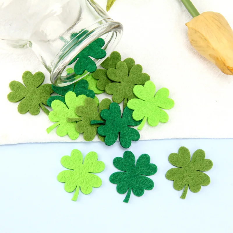 100 Stück 3*3,7CM St. Patrick's Day Filz Vierblättriges Kleeblatt Grünes Blatt DIY-Zubehör für Festliche Heim- & Partydekoration – Detail 6