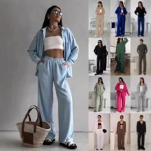 

Женский цветной открытый кардиган, повседневный комплект широких брюк с кетами, удобный дышащий осенний наряд Faion