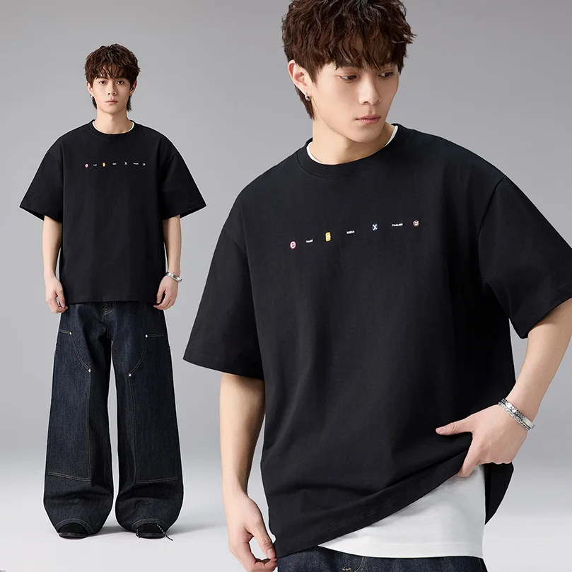 

230G Heavyweight Short Sleeve T-Shirt For Men Summer 2026 New Casual Half-Sleeve Top Loose-Fit Trendy Brand Clothing D033