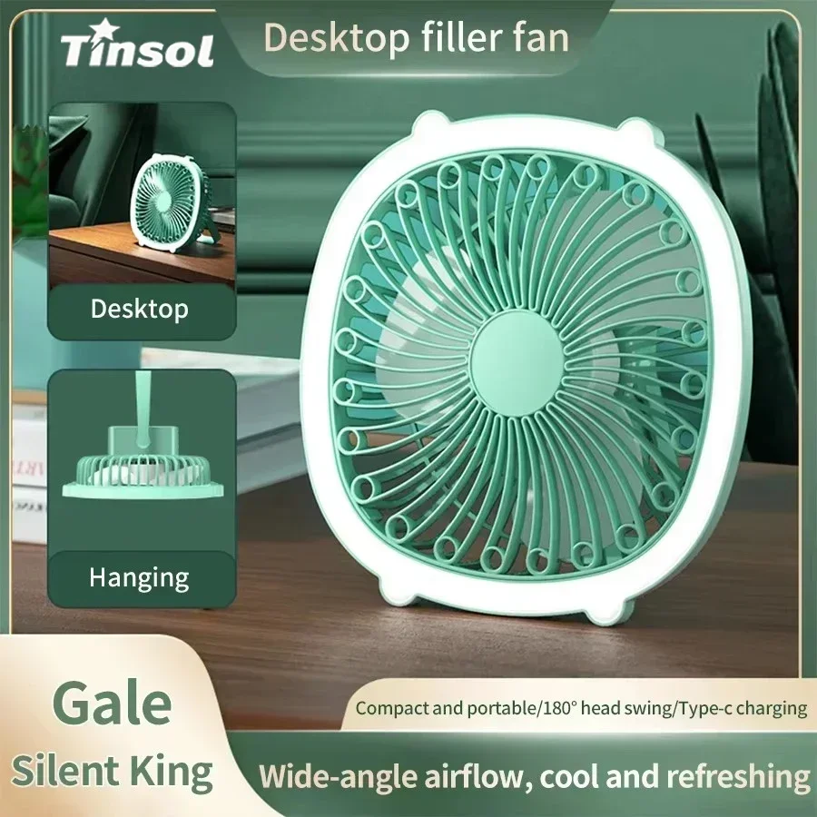 

TINSOL LED light Fan Strong Wind Desktop Fan USB Rechargeable Wide Angle Bracket For Office Bedroom Study Camping Tent Indoor