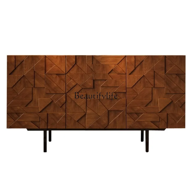 

Medieval retro solid wood dining side cabinet light luxury entrance decoration living room storage multi-functional storage