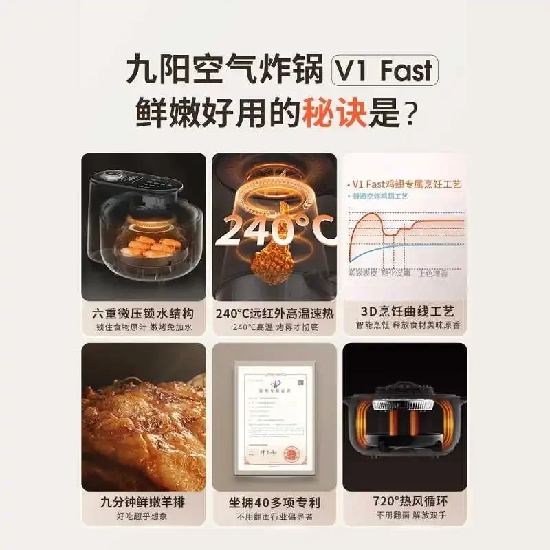220V Air Fryer No Need To Flip Over Quick and Tender Grilling Steam Oven Large Capacity Electric Fryer V1 fridora sin aceite