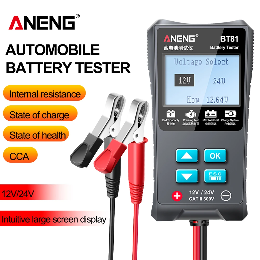 ANENG BT81 Car Battery Tester 12V/24V 100 to 1700CCA Cranking Charging Circut Tester Battery Analyzer 12/24 Volts Battery Tools