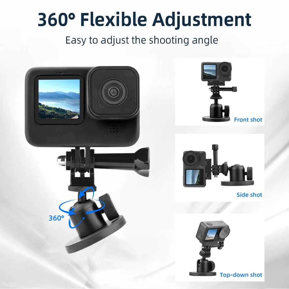 Flymile Ball Head Camera Tripod Mount For Gopro Insta360 Smartphone Action Camera Suction Cup 1/4 Screw Strong Magnetic Mount