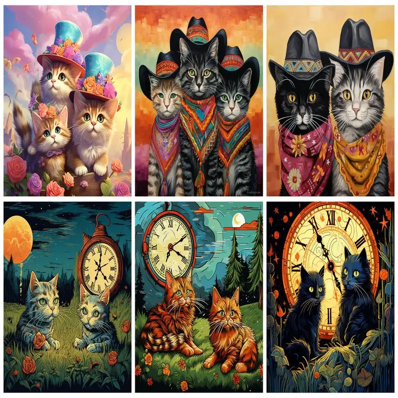 

RUOPOTY Simple Painting By Numbers Picture Drawing Cat Animals Paint Kit Digital Handpainted Oil Art Vintage Home Decor