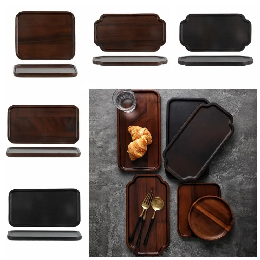 

Simple Black Walnut Tea Tray Solid Wood Household Fruit Dessert Tray Sturdy Practical Kitchen Serving Platter Teaware Trays