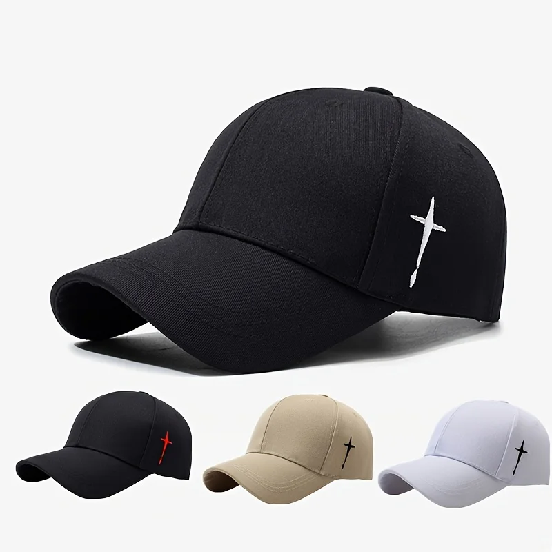 Simple Cross Embroidered Solid Color Unisex Baseball Cap Adjustable Lightweight Casual Sun Visor  For Couples Students