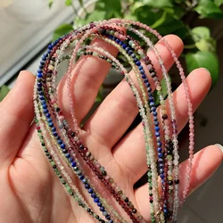 Natural Crystal Stone Necklace Small Tiny Beads Strand Short Collar Real Garnets Lapis Pink Tourmalines Quartz Choker Necklace