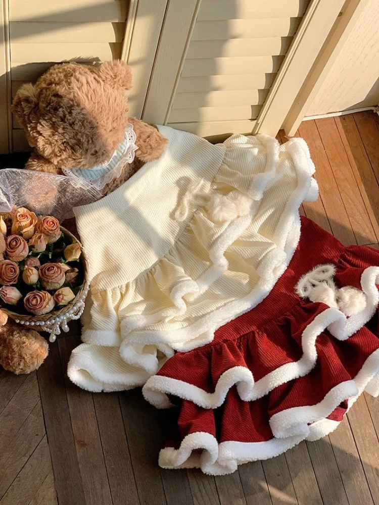 

Зимняя кавайная новая лоскутная короткая юбка с высокой талией, модная теплая ворсовая свободная милая юбка-тортик, женский дизайн, милая юбка Peng Peng