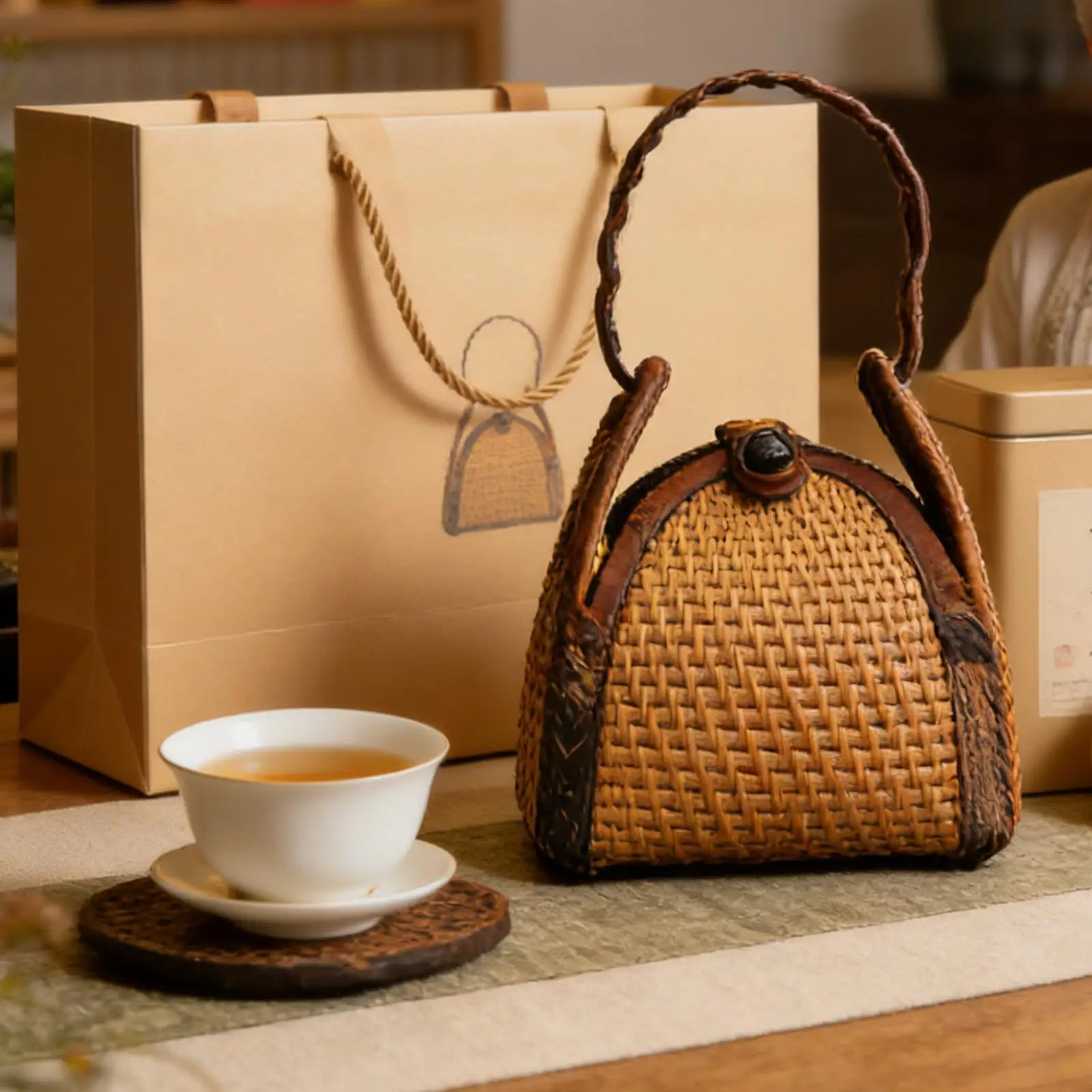 

Сумка для хранения чайных чашек, портативный дорожный чехол для чайника из ротанга, сумка-переноска для чайных чашек для коллекционеров, гостей, дома, квартиры