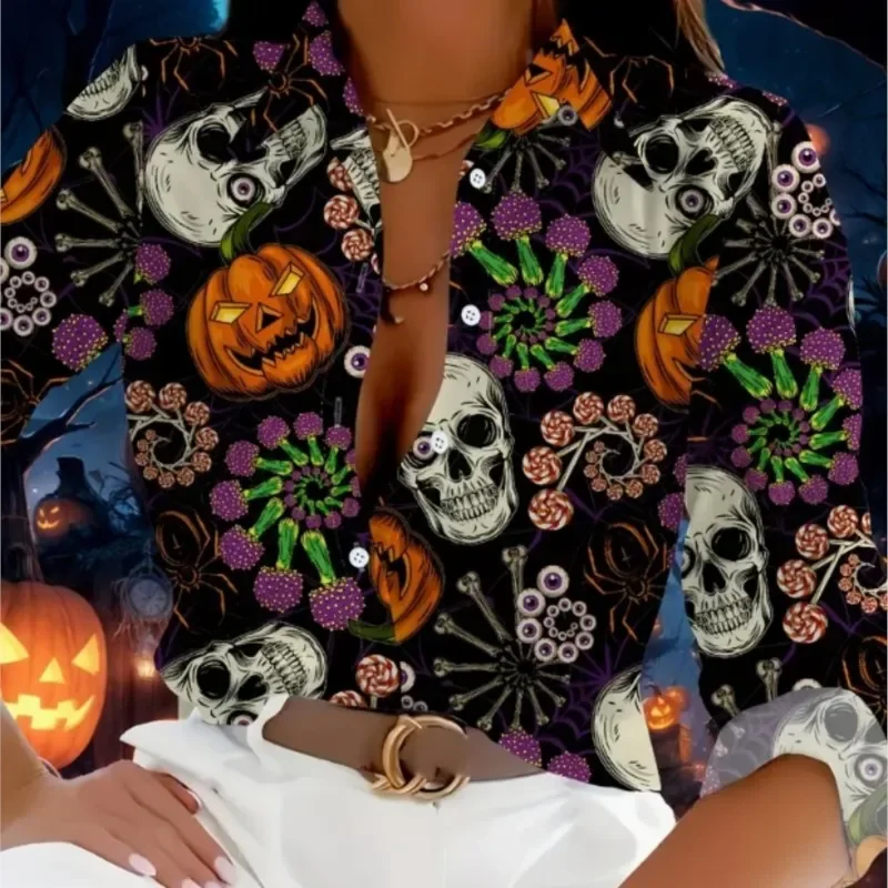 

Women's blouses trend 2024 new collection womens tops and blouses luxury women's Halloween festive blouse 3d printed patterns
