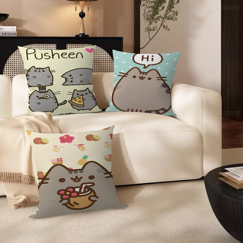 Cartoon P-Pusheens Cat Office Cushion Pillowcase Car Cushion Cover45X45CM Lumbar Pillowcase Sofa Pillowcover