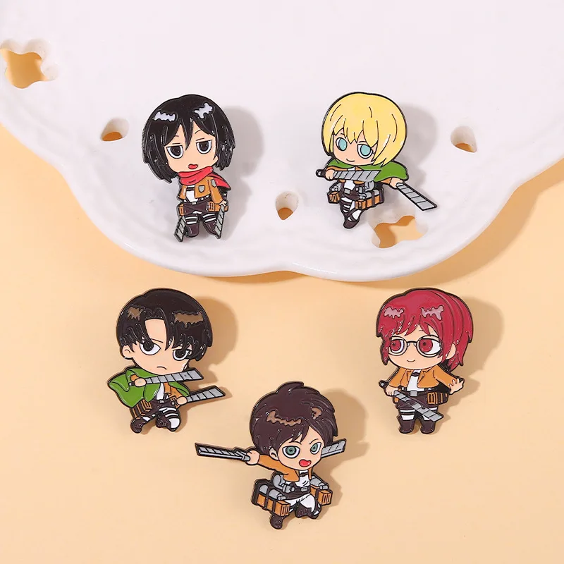 Pins de Esmalte de Ataque a los Titanes, Broches de Personajes de Anime (Eren, Mikasa, Armin, Levi), Figuras de Shingeki No Kyojin, Regalo para Fans
