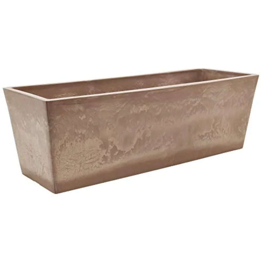 

U65TP Plastic/Stone/Wood Composite Simplicity Window Box No Drainage Hole Drillable Wide Tapered Planter Patio Plant Container