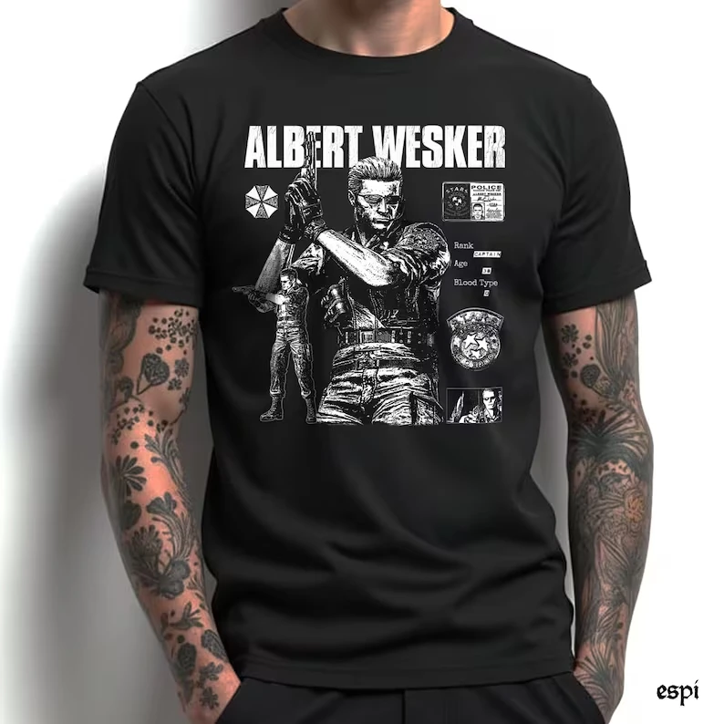Resident Evil Albert Wesker T-Shirt: Survival Horror Fan Merch Grafik-T-Shirts für Herren – Detail 3