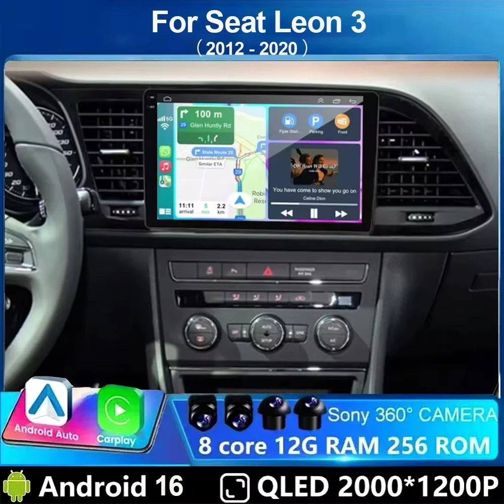 Car Radio Android 16 Carplay Auto For Seat Leon 3 MK3 2012-2020 GPS Navigation 4G WIFI Multimedia Video Player Stereo 360 Camera