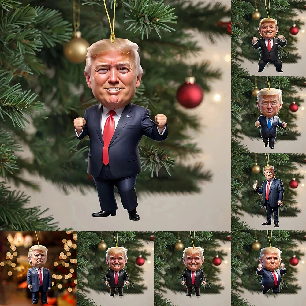 Donald Trump Christmas Ornament 2D Acrylic Christmas Trump Ornaments 2024 Cartoon Trump Pendant Xmas Hanging Tree Decorations