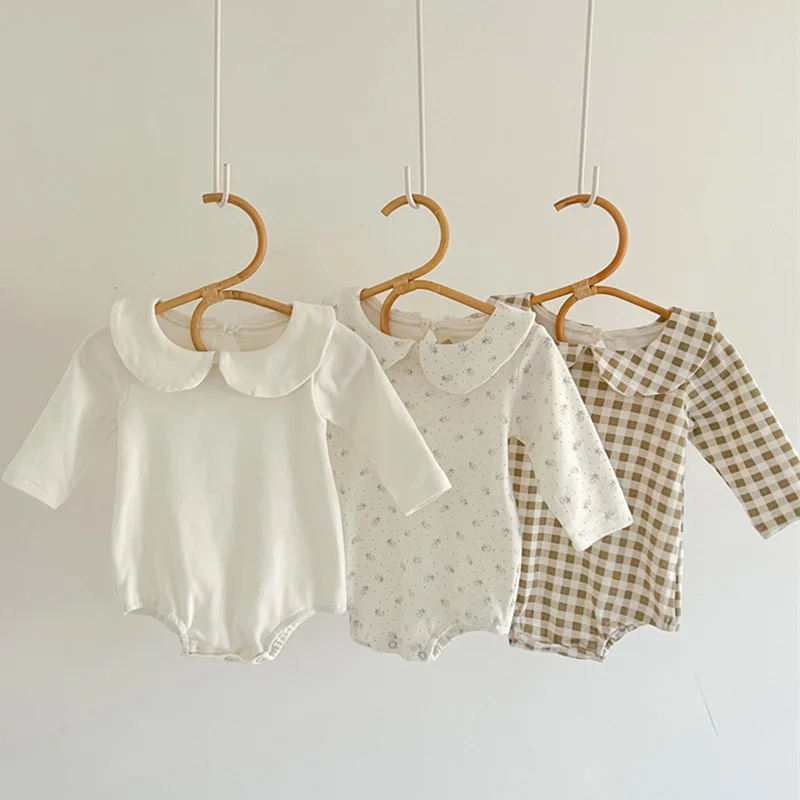 

2024 New Spring Children Clothes Toddler Baby Girls Romper Long Sleeved Cotton Lattice Printing Infant Baby Girls Jumpsuit