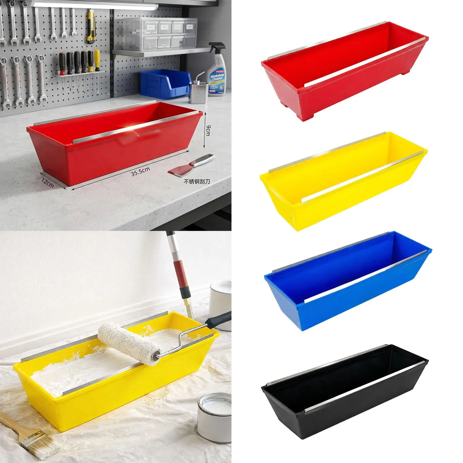 14 inch Mud Pan Portable Mixing Cement Mortar Putty Paint Anti Slip Grip Plastering Mud Tray Drywall Mud Tray Large Capacity