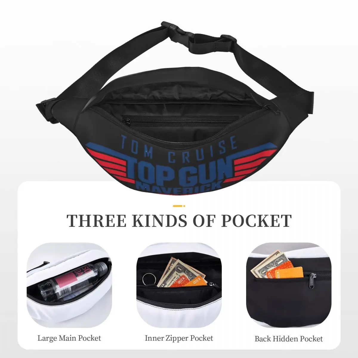 Bolsa de Cintura Multifuncional para Homens e Mulheres, Pacote de Cintura Crossbody Bags, Peito Bags, Short Trip, Top Gun Maverick, Unisex