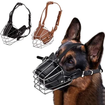 Haustier Hund Anti-Biss Metall Maulkorb Atmungsaktive Einstellbare Leder Trainingshalsband Hunde Geschirr Zubehör Geeignet Bulldog Pitbull