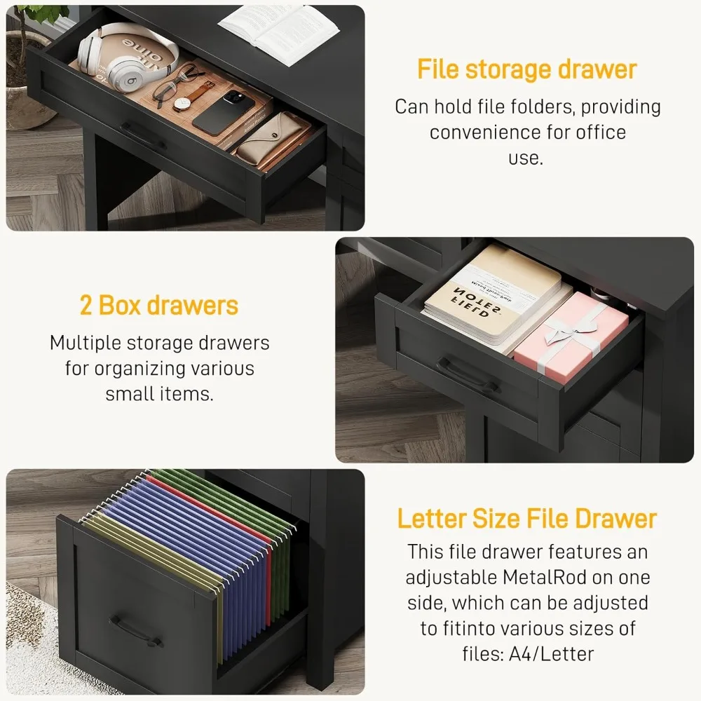 47 مكاتب إدارية، مكاتب كمبيوتر مكتبية منزلية خشبية مع ملفات وخزائن تخزين، ومحطات شحن