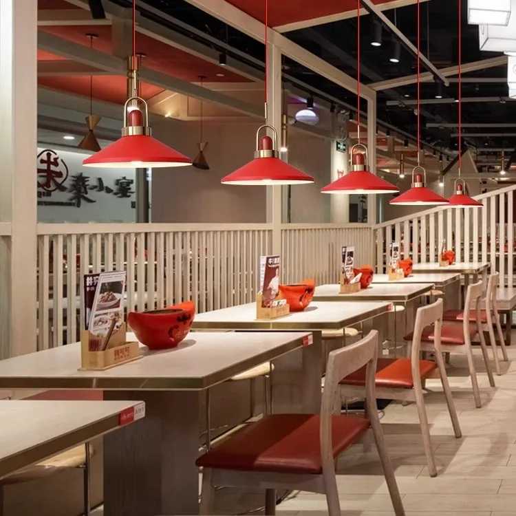 American Retro Red Pendant Lamp Led E27 Industrial Style Lighting Hot Pot Barbecue Modern Iron Art Restaurant Decor Lighting